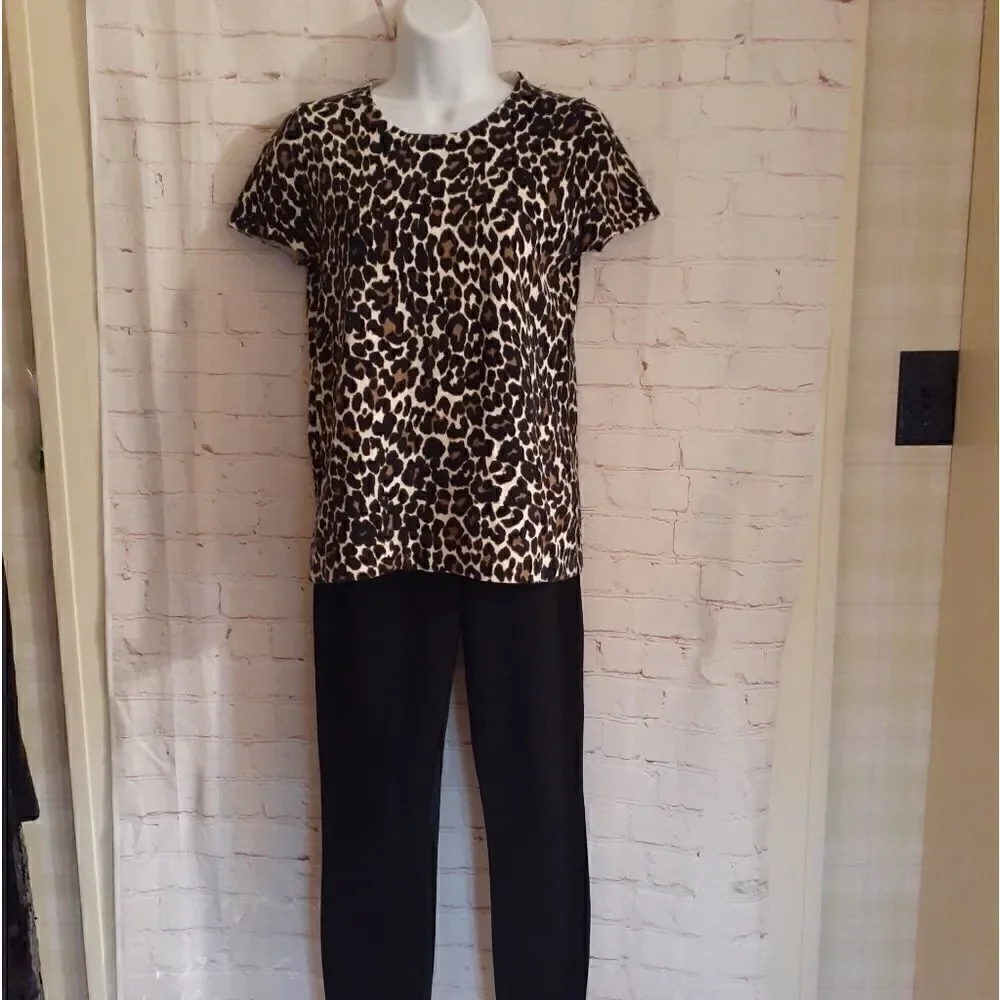 J.Crew Leopard Print 100% Cotton Pullover Sweater Short Sleeve All-season Sz XS